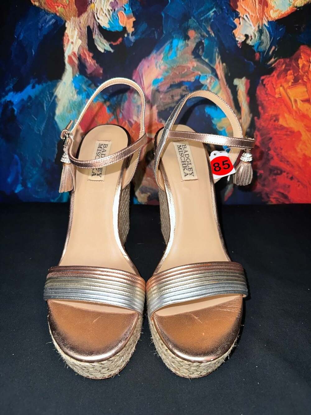 No.85 Badgley Mischka Metallic Gold & Silver Espadrille Wedge Sandals